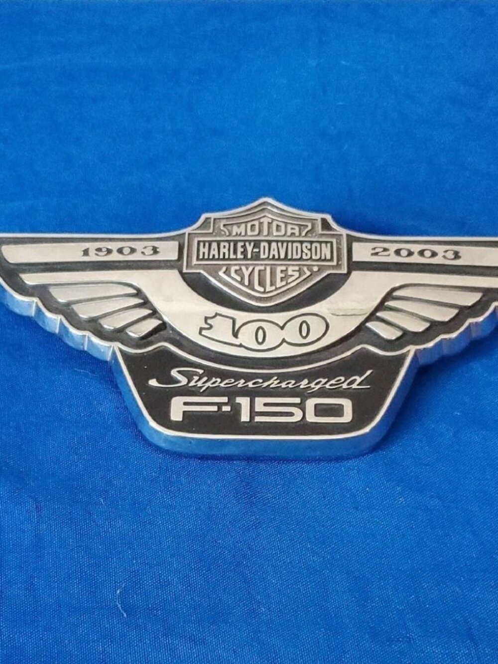 OEM Harley-Davidson Ford F-150 Supercharged Silver 100th Emblem Badge